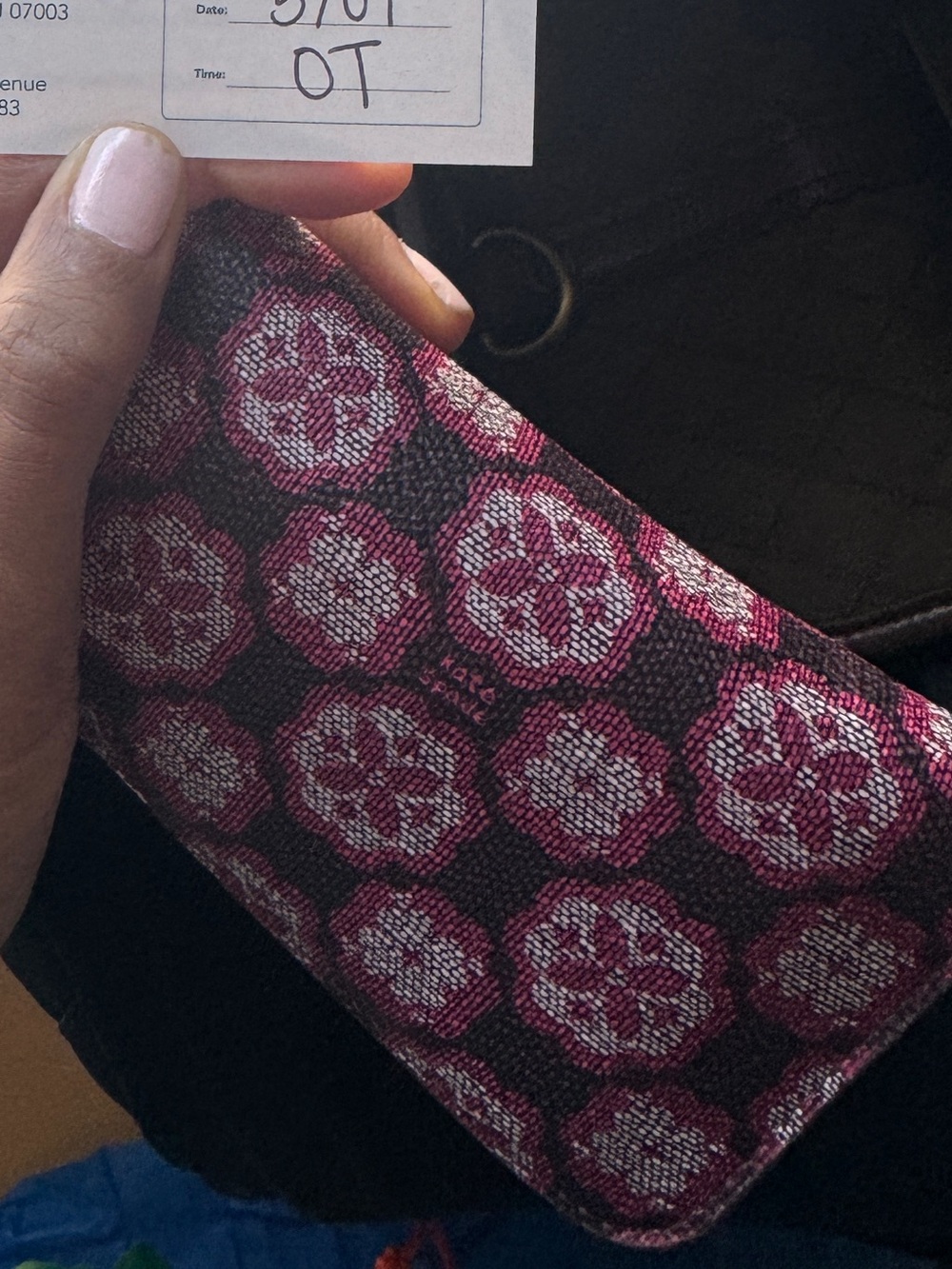 Fossil Pink and Black Patterned Zip Wallet